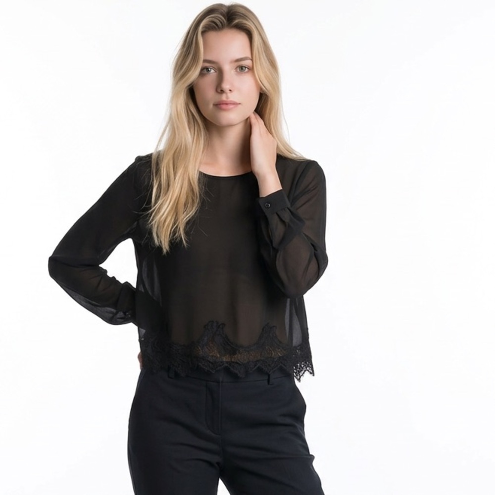 Astr Black Lace Trim Blouse.     LTOP447